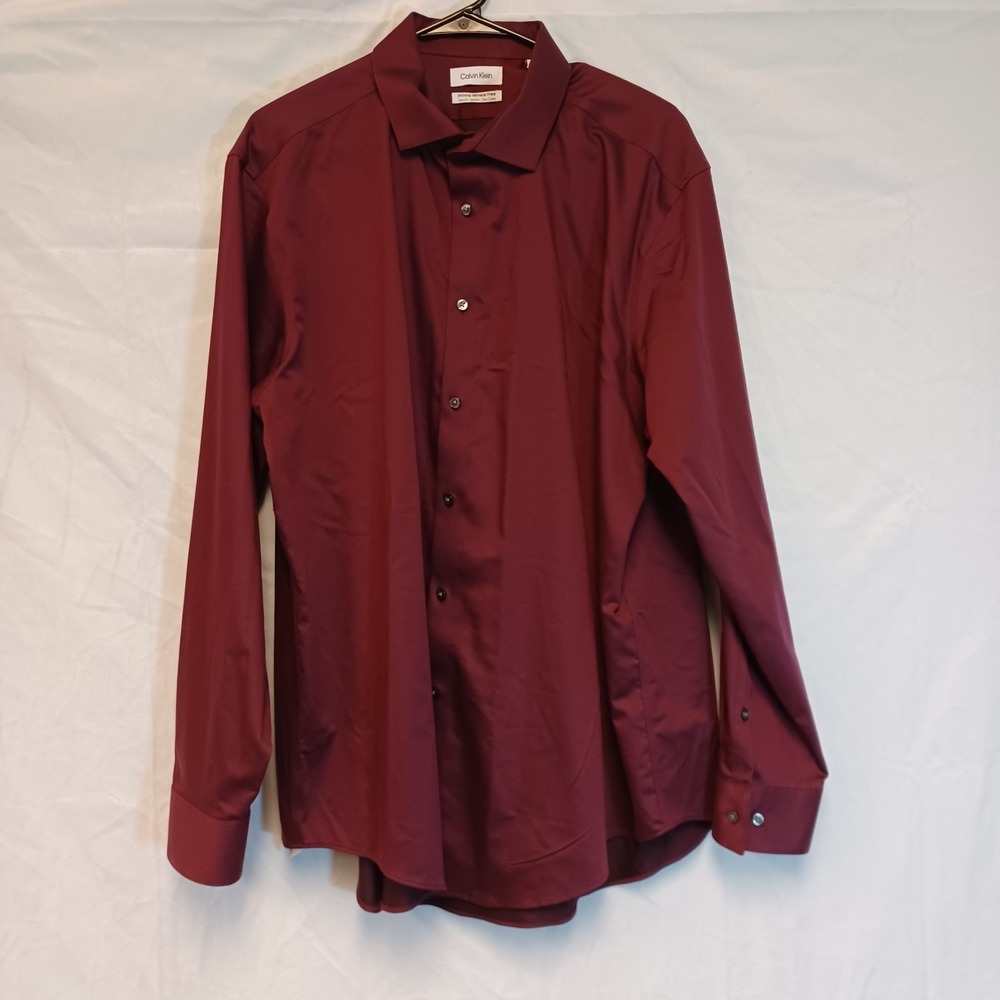 Mens Calvin Klein Slim Fit  Long Sleeve Shirt 2XL 34/35 Chest Wrinkle Free‎